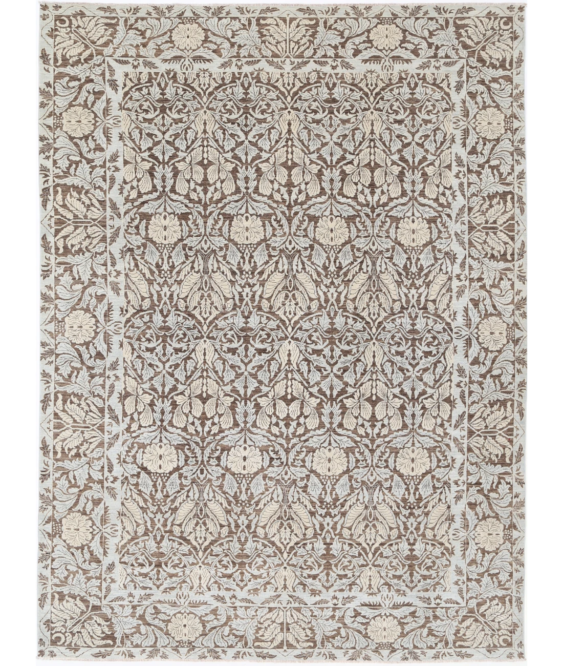Hand Knotted Ziegler Wool Rug 8' 11" X 12' 3" 8' 11" X 12' 3" (272 X 373) / Brown / Ivory