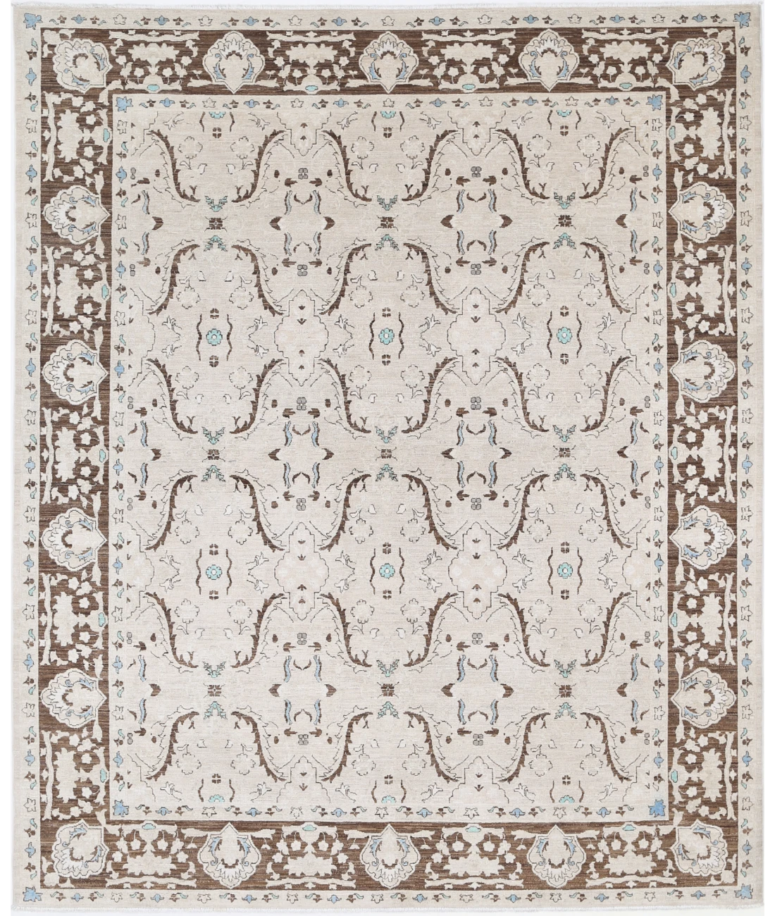 Hand Knotted Ziegler Wool Rug 7' 10" X 9' 7" 7' 10" X 9' 7" (239 X 292) / Ivory / Brown