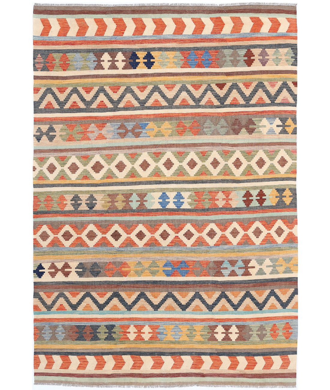 Hand Knotted Maimana Kilim Wool Kilim Rug - 6'5'' x 9'5'' 6'5'' x 9'5'' (193 X 283) / Multi / Multi