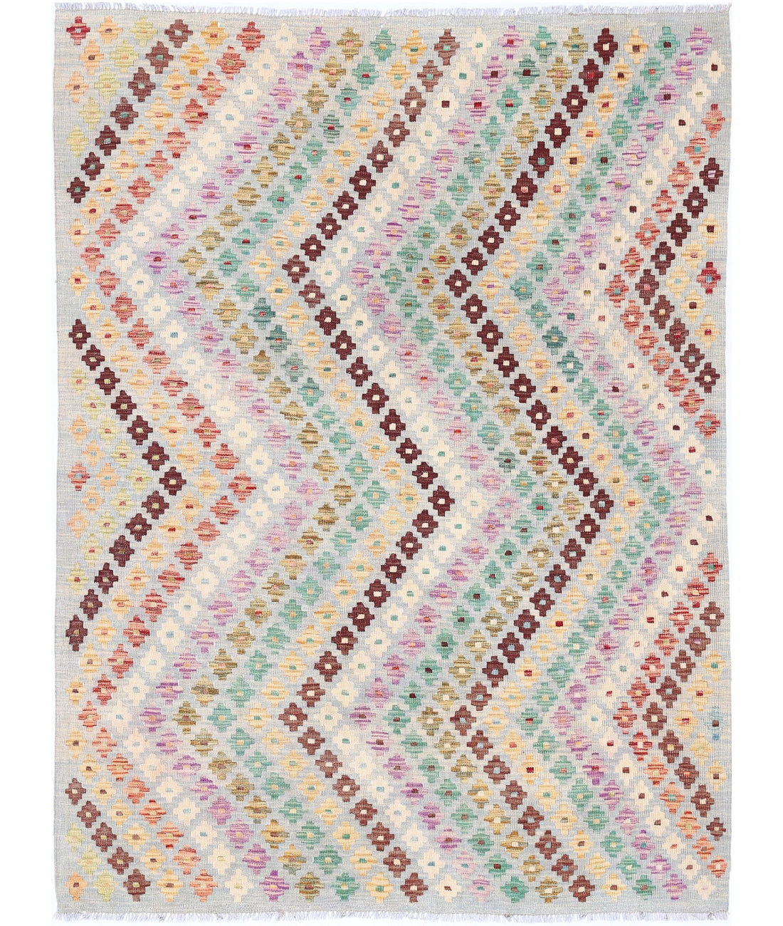 Hand Knotted Maimana Kilim Wool Kilim Rug - 4'9'' x 6'5'' 4'9'' x 6'5'' (143 X 193) / Multi / Multi