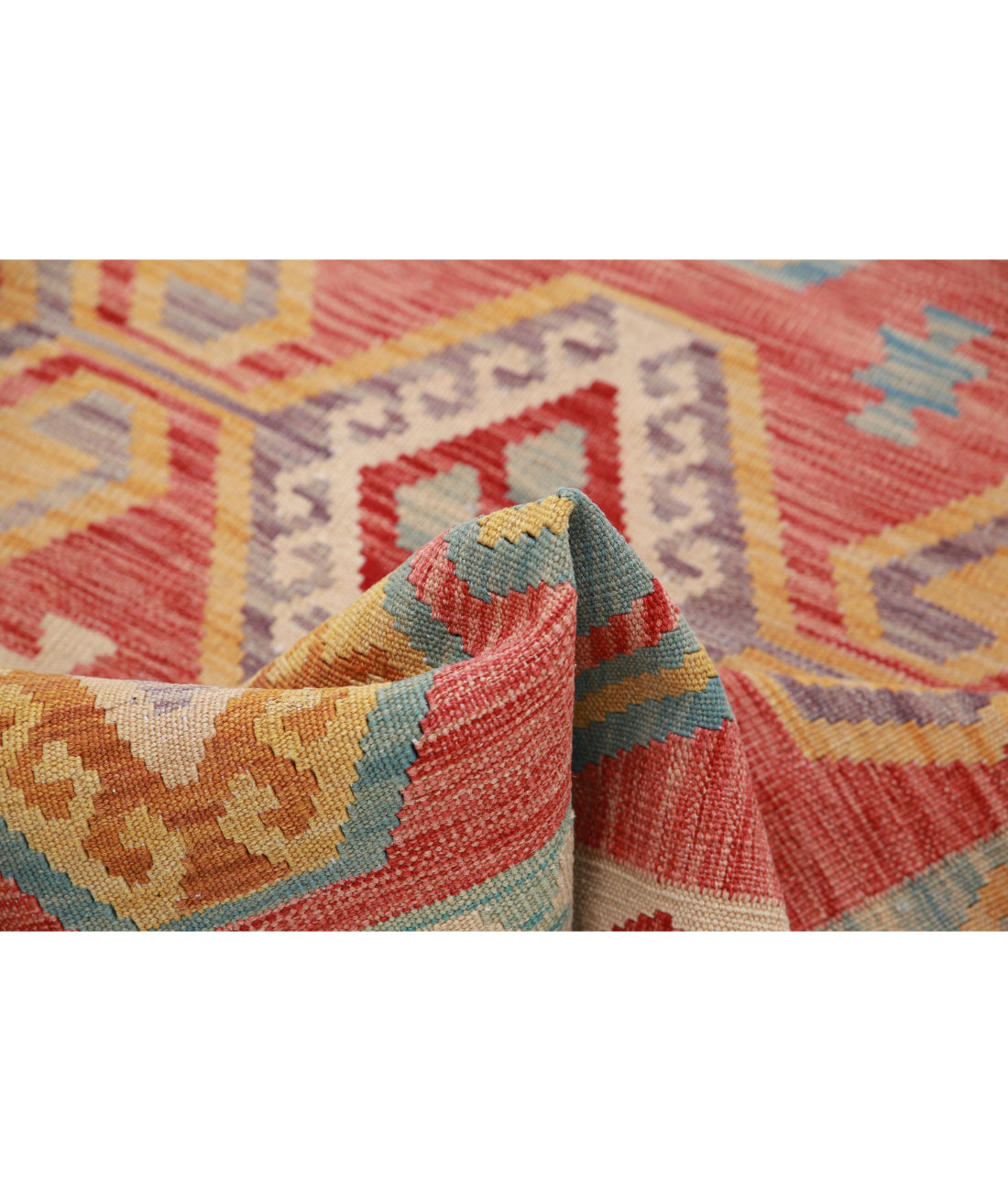 Hand Knotted Maimana Kilim Wool Kilim Rug - 3'5'' x 4'10'' 3'5'' x 4'10'' (103 X 145) / Red / Multi