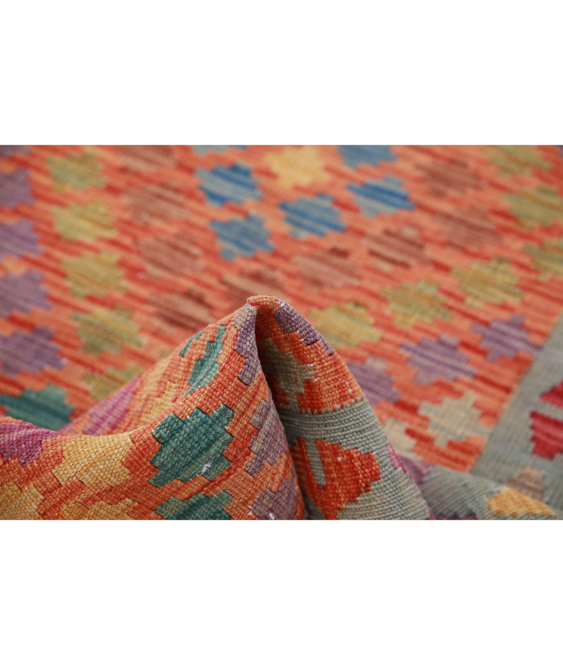 Hand Knotted Maimana Kilim Wool Kilim Rug - 2'6'' x 4'1'' 2'6'' x 4'1'' (75 X 123) / Red / Grey