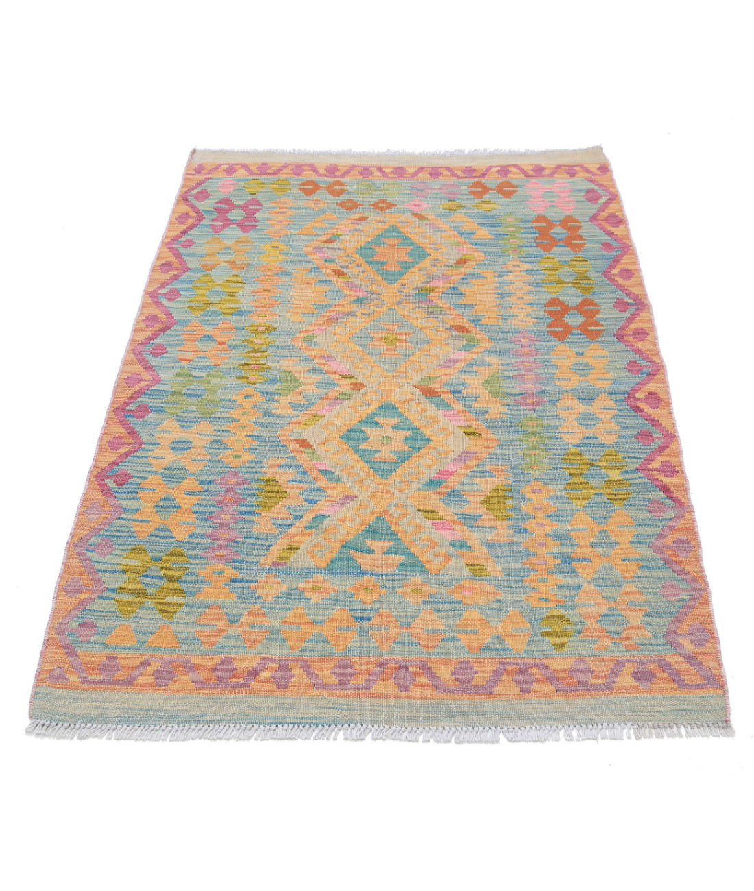 Hand Knotted Maimana Kilim Wool Kilim Rug - 3'3'' x 4'11'' 3'3'' x 4'11'' (98 X 148) / Blue / Blue