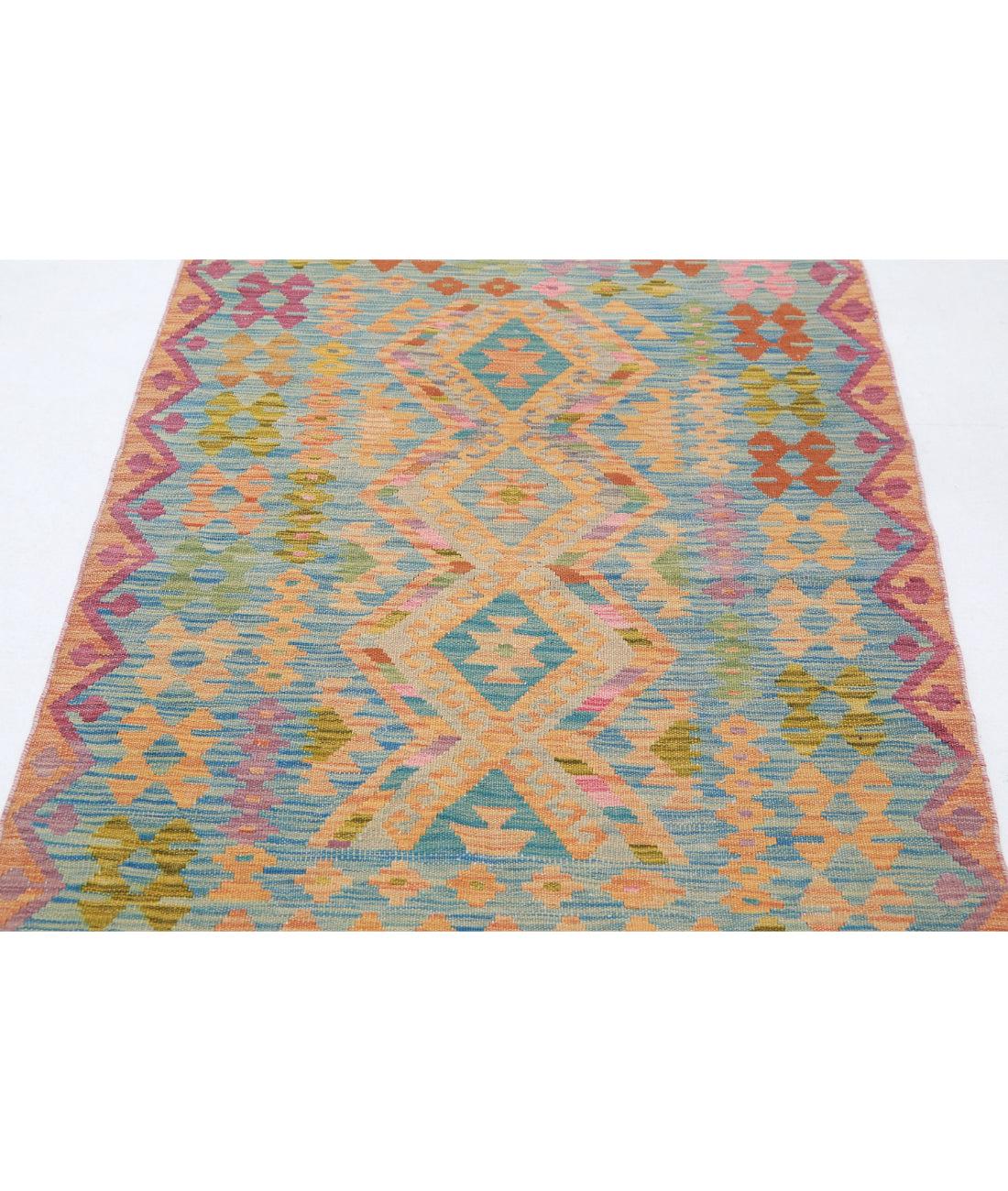 Hand Knotted Maimana Kilim Wool Kilim Rug - 3'3'' x 4'11'' 3'3'' x 4'11'' (98 X 148) / Blue / Blue