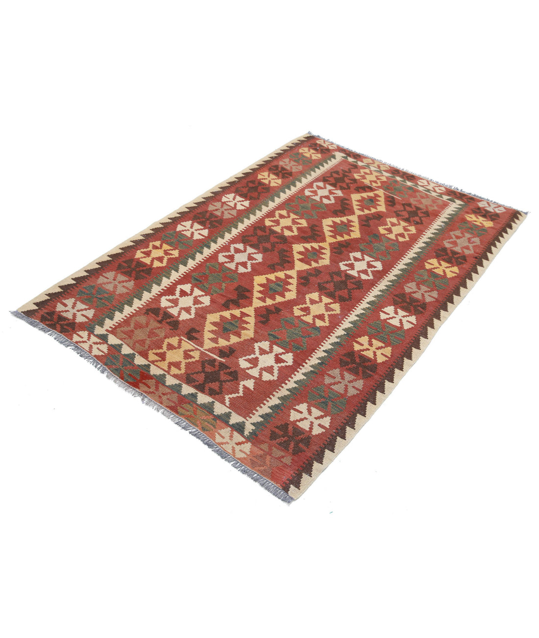 Hand Knotted Maimana Kilim Wool Kilim Rug - 3'8'' x 5'5'' 3'8'' x 5'5'' (110 X 163) / Rust / Rust