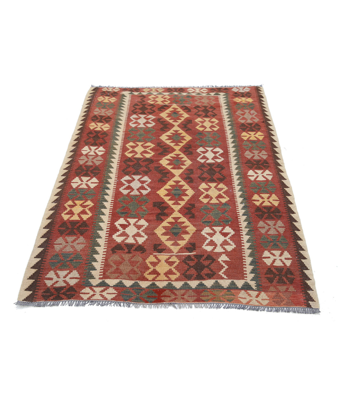Hand Knotted Maimana Kilim Wool Kilim Rug - 3'8'' x 5'5'' 3'8'' x 5'5'' (110 X 163) / Rust / Rust