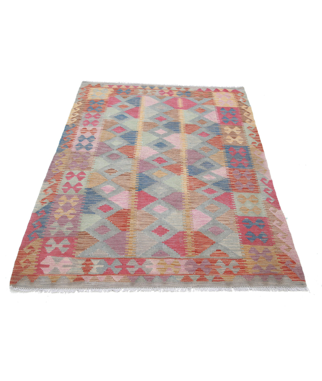 Hand Knotted Maimana Kilim Wool Kilim Rug - 3'11'' x 5'9'' 3'11'' x 5'9'' (118 X 173) / Multi / Multi