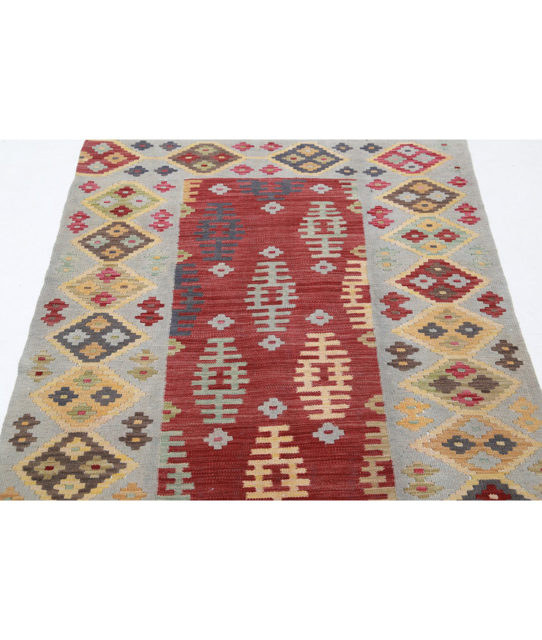 Hand Knotted Maimana Kilim Wool Kilim Rug - 3'9'' x 6'1'' 3'9'' x 6'1'' (113 X 183) / Rust / Grey