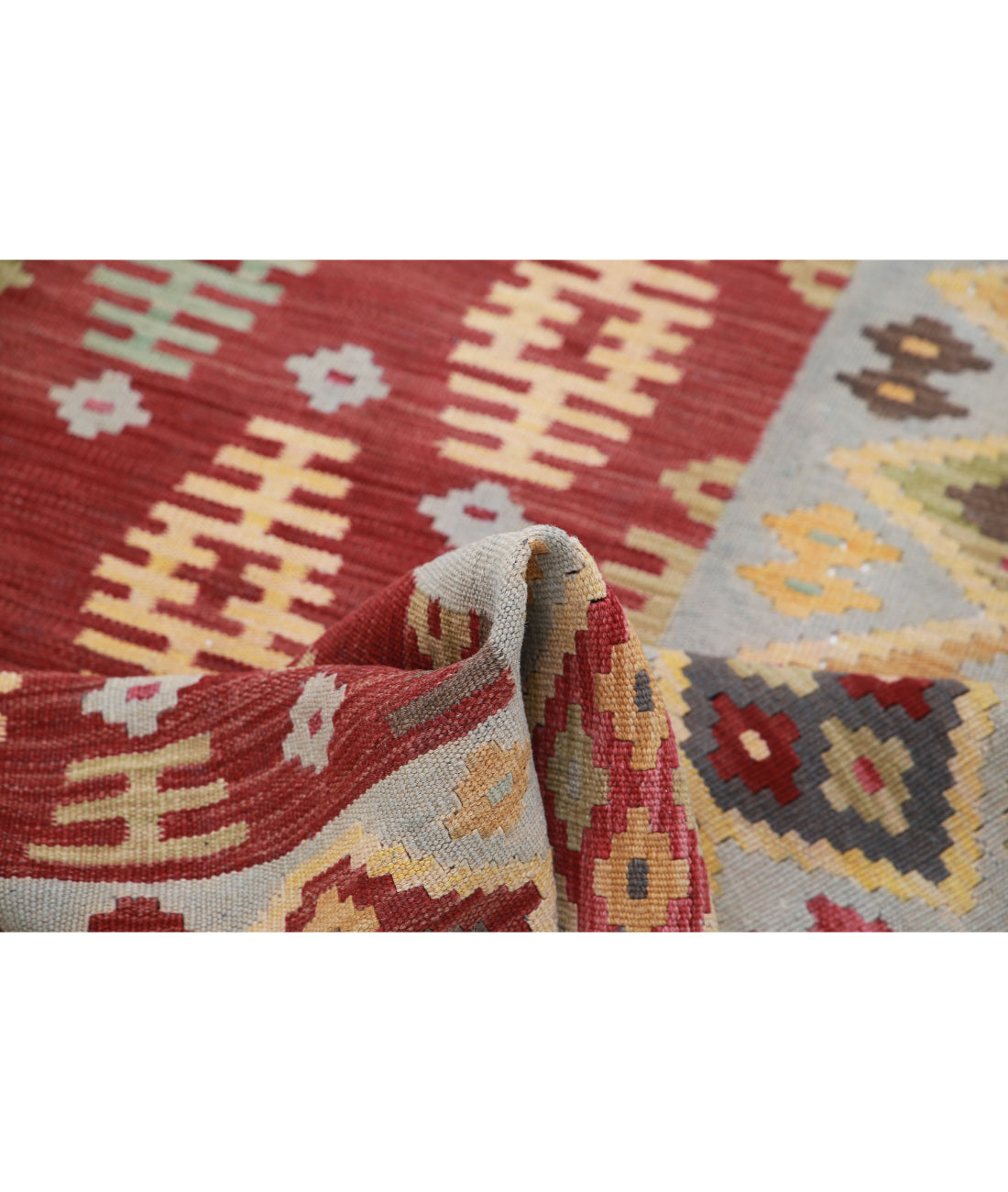 Hand Knotted Maimana Kilim Wool Kilim Rug - 3'9'' x 6'1'' 3'9'' x 6'1'' (113 X 183) / Rust / Grey