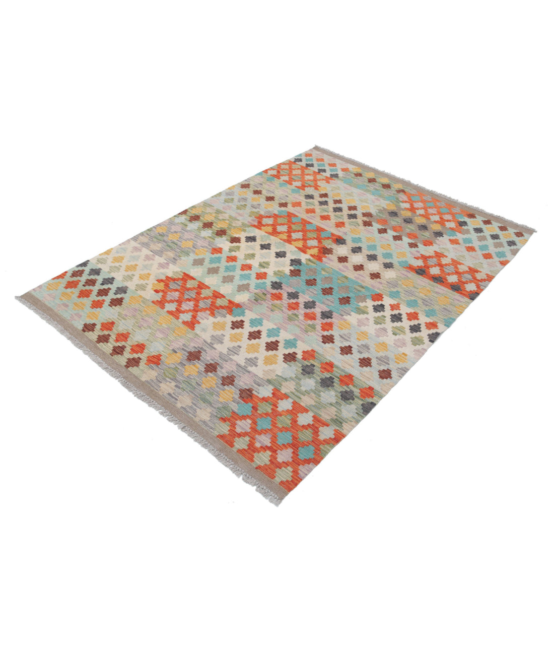 Hand Knotted Maimana Kilim Wool Kilim Rug - 4'1'' x 5'8'' 4'1'' x 5'8'' (123 X 170) / Multi / Multi