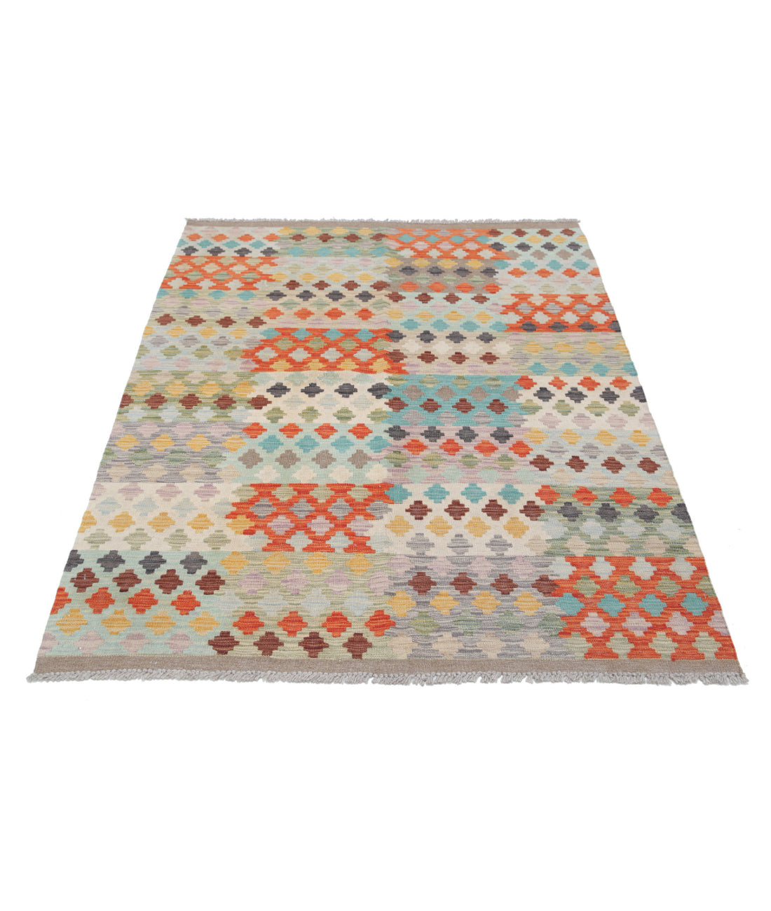 Hand Knotted Maimana Kilim Wool Kilim Rug - 4'1'' x 5'8'' 4'1'' x 5'8'' (123 X 170) / Multi / Multi