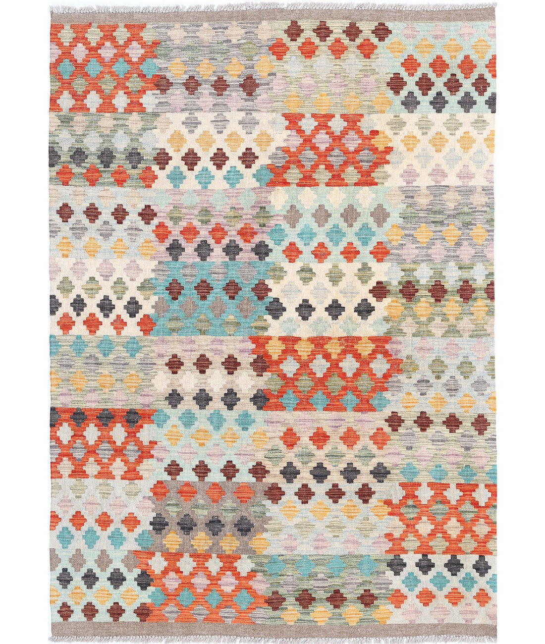 Hand Woven Maimana Kilim Wool Kilim Rug - 4'1'' x 5'8''