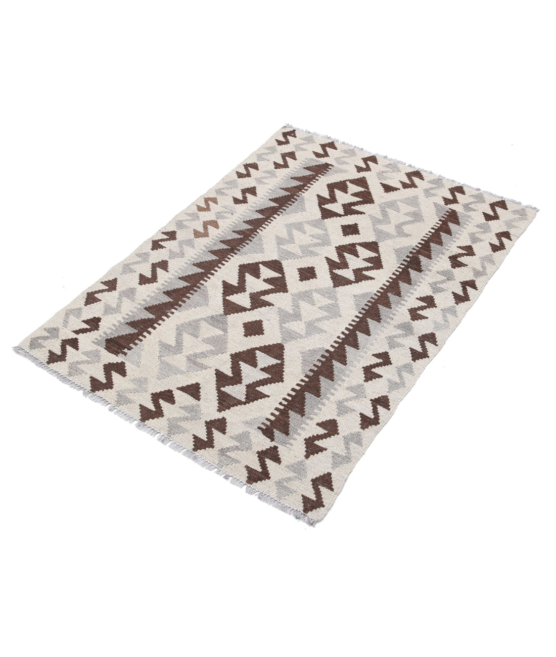 Hand Knotted Natural Kilim Wool Kilim Rug - 2'9'' x 3'10'' 2'9'' x 3'10'' (83 X 115) / Ivory / Taupe