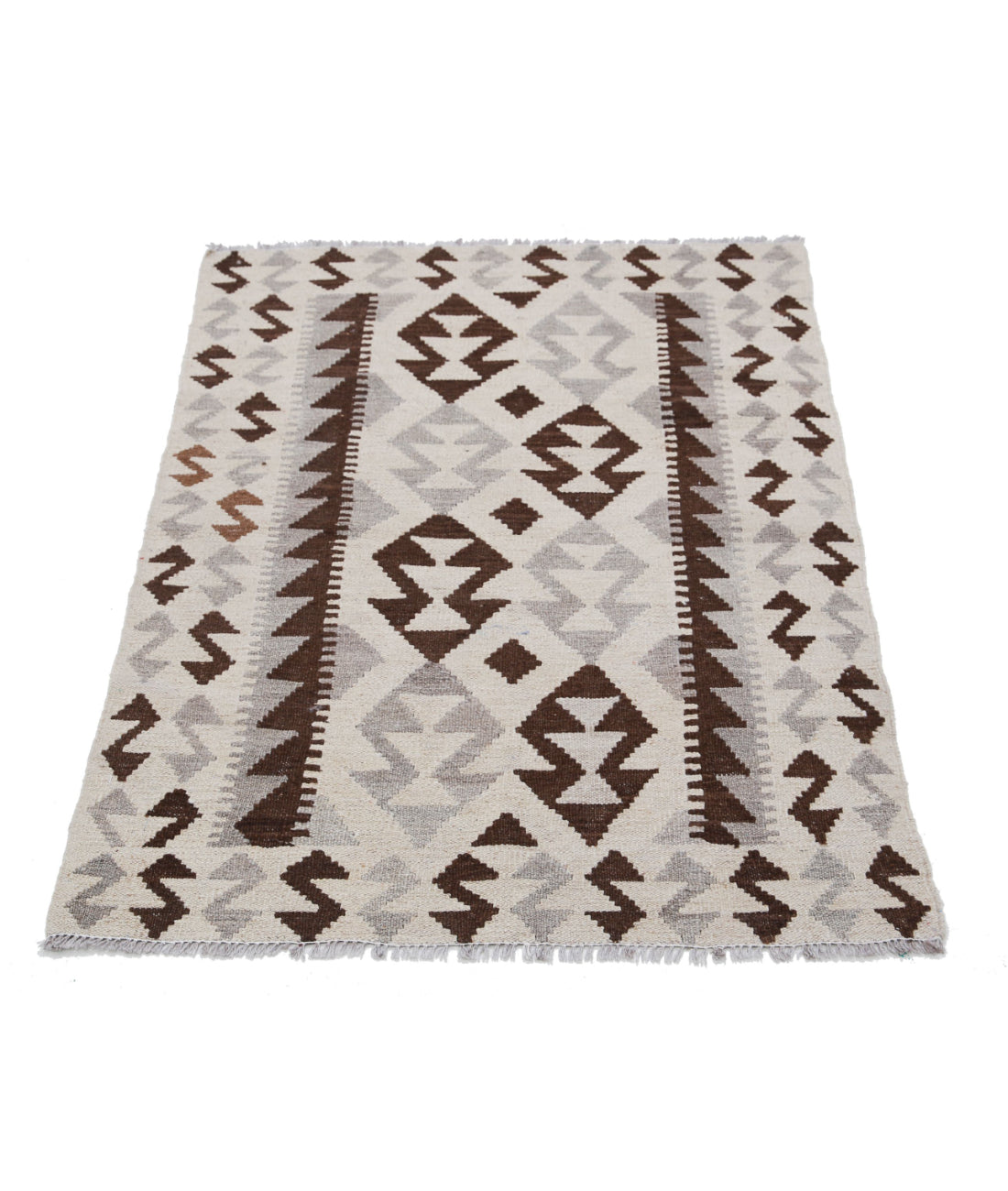 Hand Knotted Natural Kilim Wool Kilim Rug - 2'9'' x 3'10'' 2'9'' x 3'10'' (83 X 115) / Ivory / Taupe