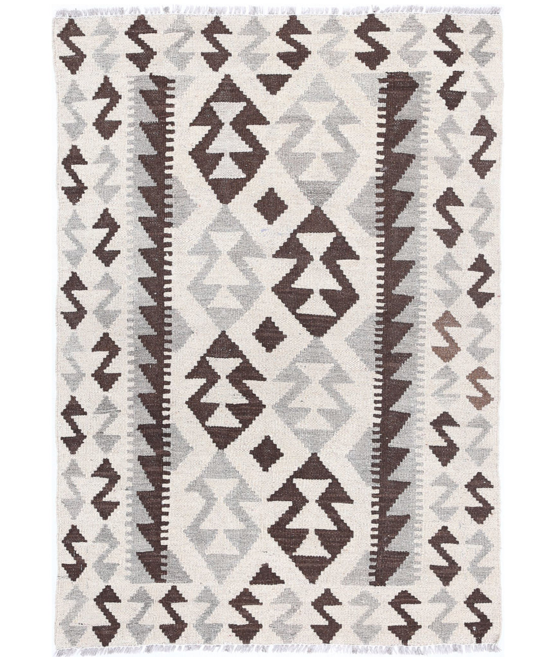 Hand Knotted Natural Kilim Wool Kilim Rug - 2'9'' x 3'10'' 2'9'' x 3'10'' (83 X 115) / Ivory / Taupe