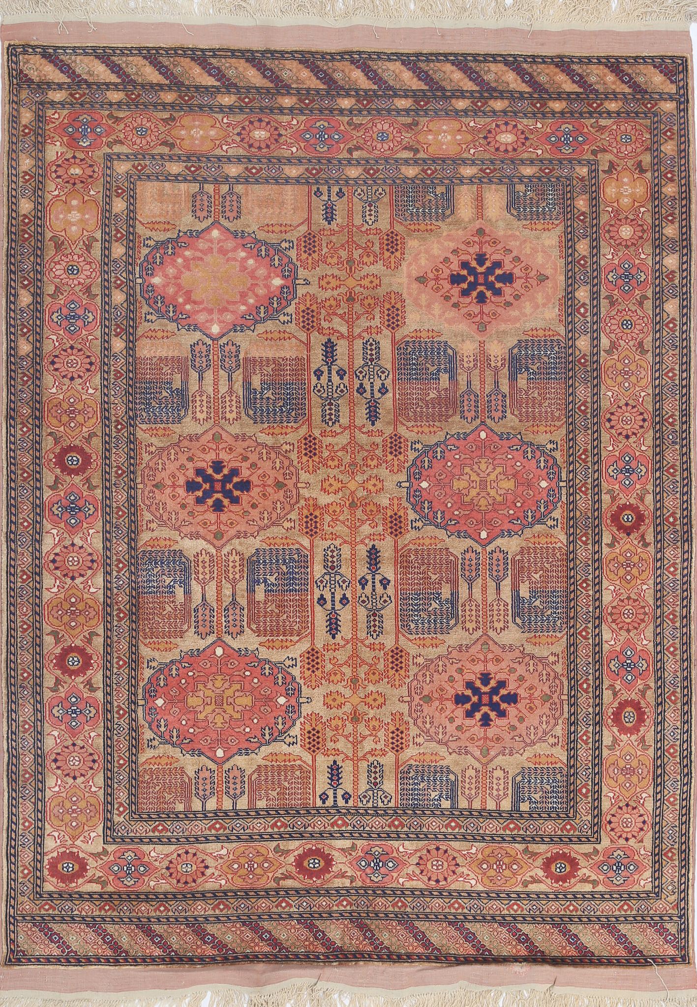 Hand Knotted Tribal Silk Tane Silk Rug - 4'0'' x 5'3''