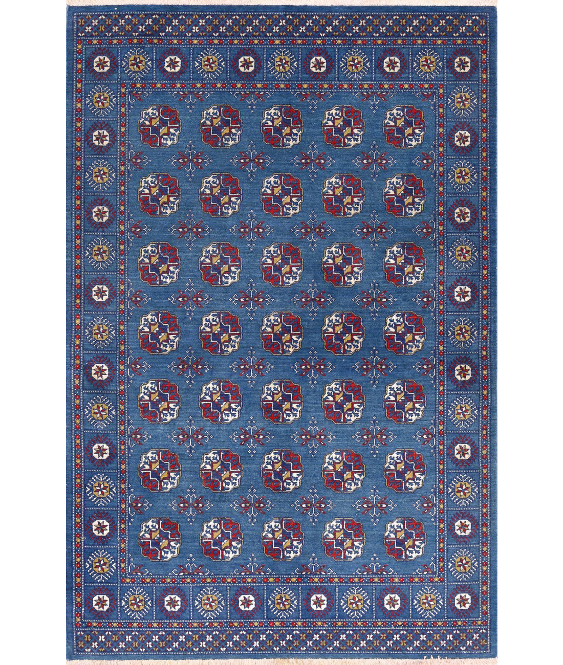 Ajrak Wool &amp; Bamboo Silk Rug - 4&#39;0&#39;&#39; x 6&#39;0&#39;&#39; 4&#39;0&#39;&#39; x 6&#39;0&#39;&#39; (120 X 180) / Blue / Red