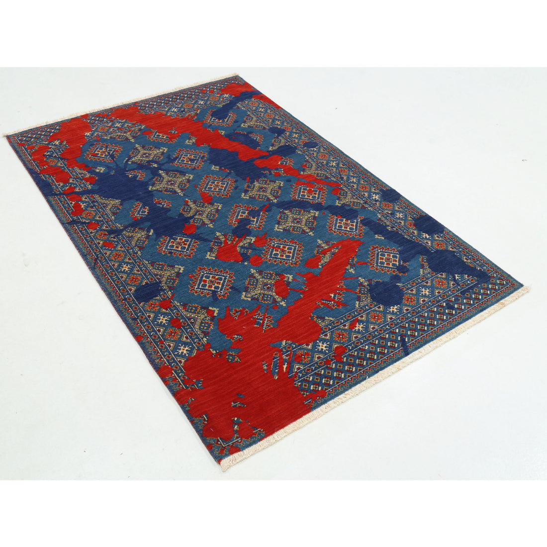 Alfombra Ajrak de lana y seda de bambú - 4'0'' x 6'1''