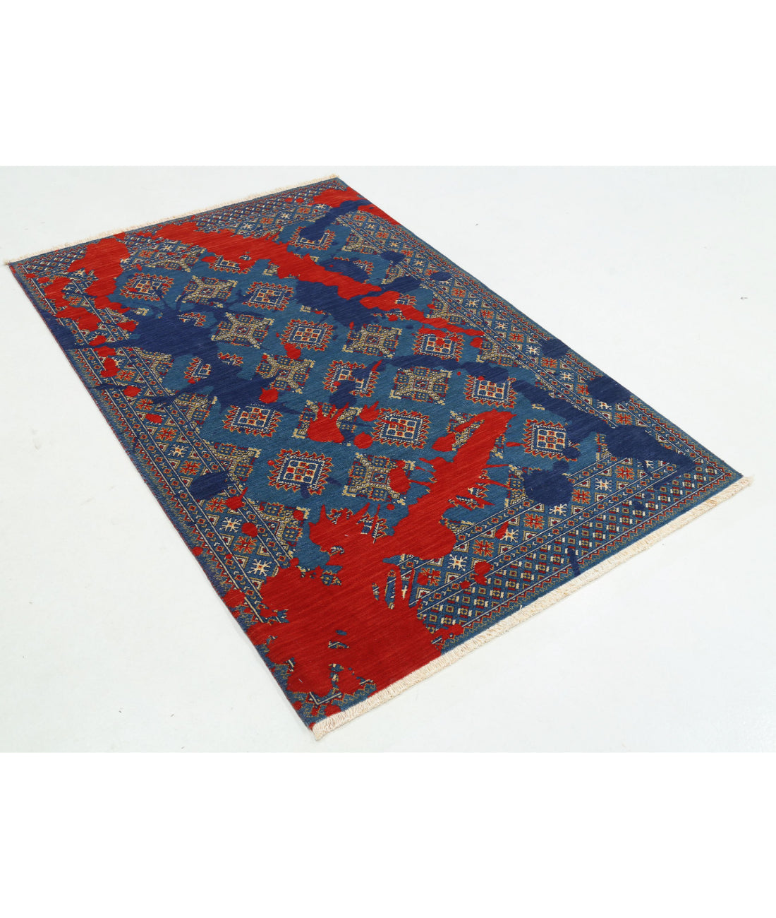 Alfombra Ajrak de lana y seda de bambú - 4'0'' x 6'1''