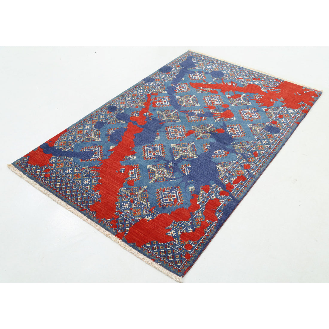 Alfombra Ajrak de lana y seda de bambú - 4'0'' x 6'1''