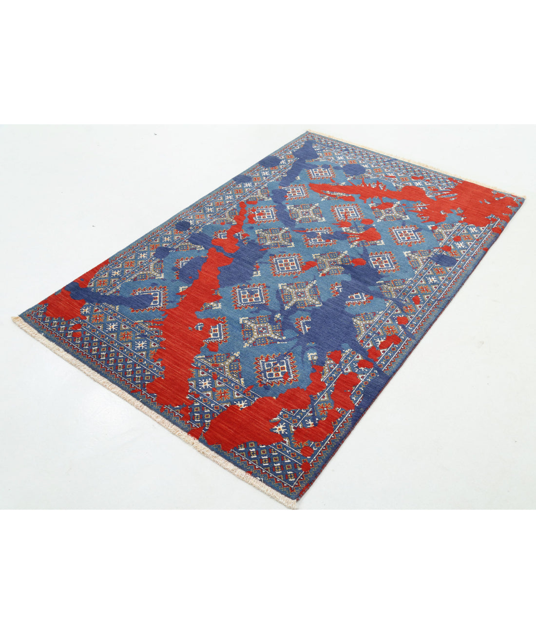 Alfombra Ajrak de lana y seda de bambú - 4'0'' x 6'1''