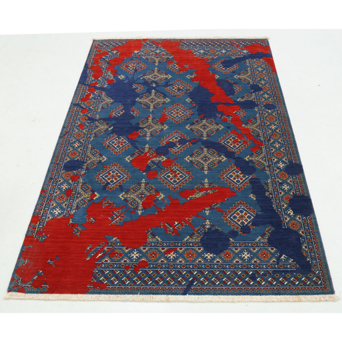 Alfombra Ajrak de lana y seda de bambú - 4'0'' x 6'1''