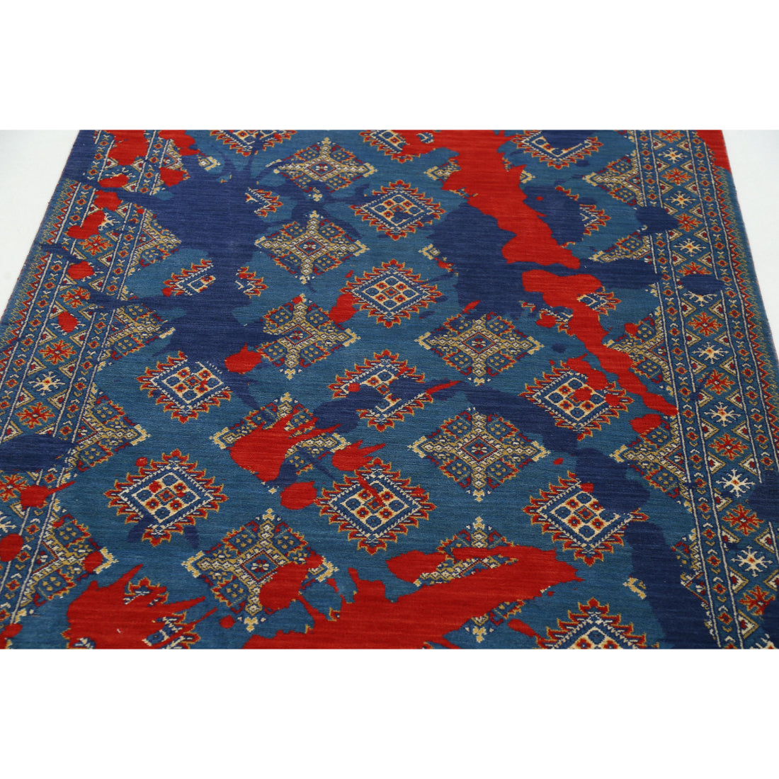 Alfombra Ajrak de lana y seda de bambú - 4'0'' x 6'1''