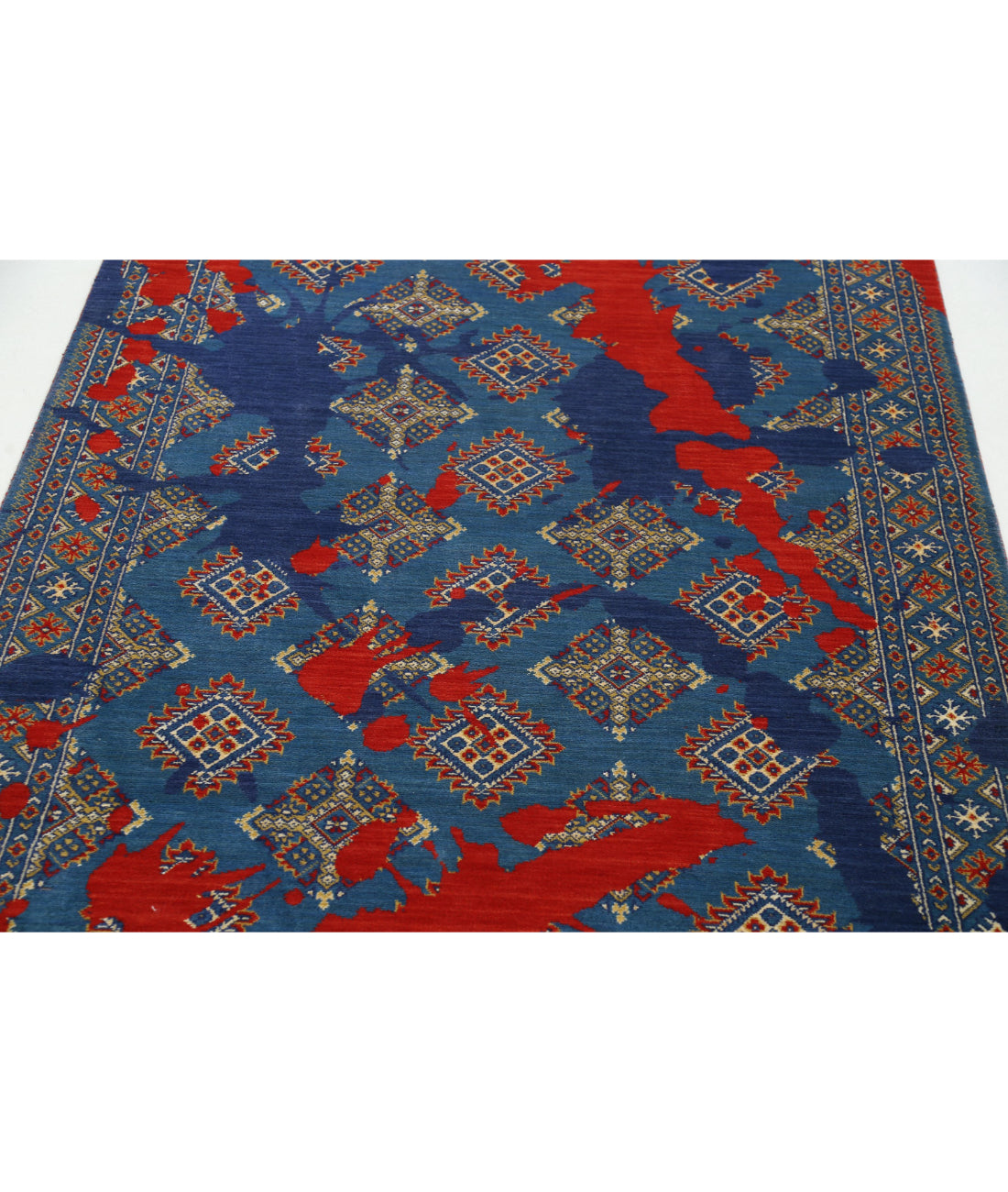 Alfombra Ajrak de lana y seda de bambú - 4'0'' x 6'1''