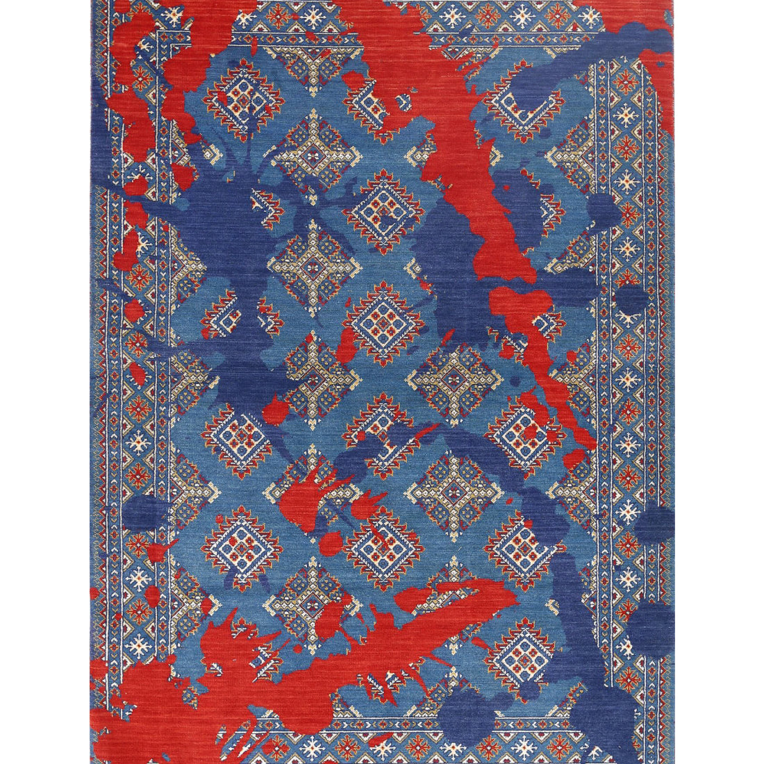 Alfombra Ajrak de lana y seda de bambú - 4'0'' x 6'1''
