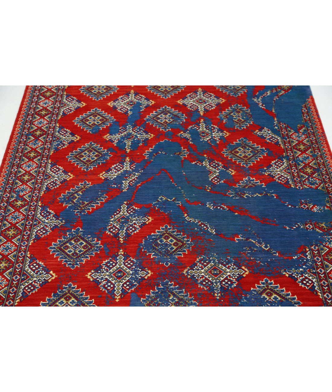 Ajrak Wool & Bamboo Silk Rug - 4'0'' x 6'0'' 4'0'' x 6'0'' (120 X 180) / Red / Blue