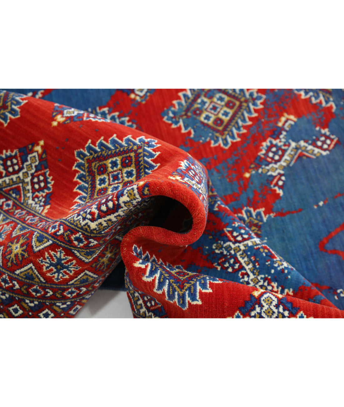 Ajrak Wool & Bamboo Silk Rug - 4'0'' x 6'0'' 4'0'' x 6'0'' (120 X 180) / Red / Blue