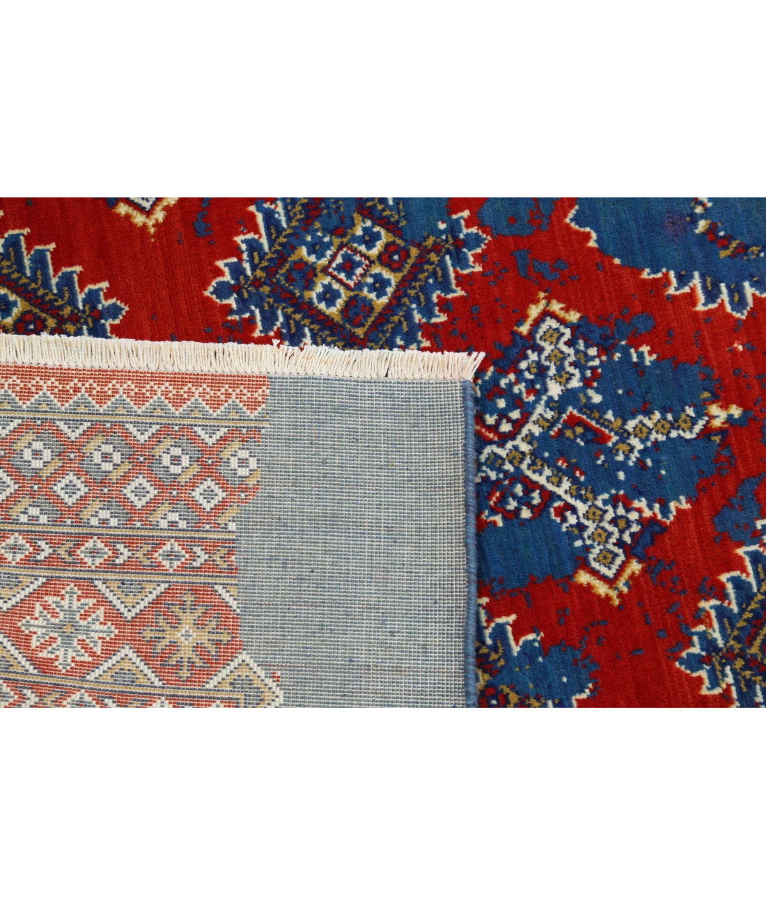 Ajrak Wool & Bamboo Silk Rug - 4'0'' x 6'0'' 4' 0" X 6' 0" (122 X 183) / Red / Blue
