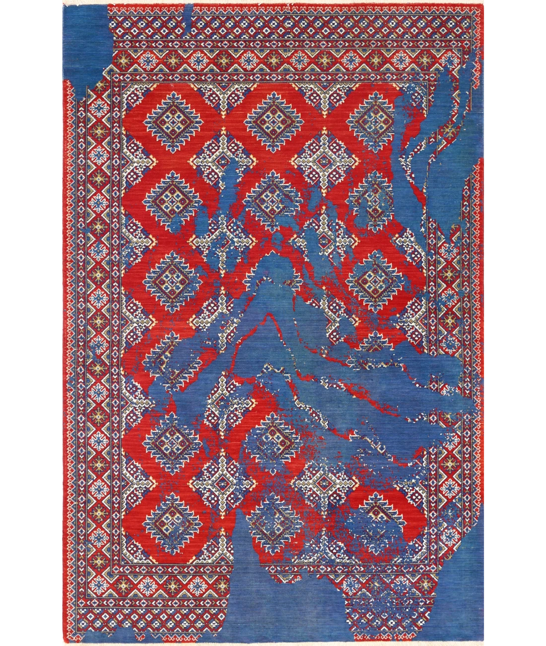 Ajrak Wool & Bamboo Silk Rug - 4'0'' x 6'0'' 4' 0" X 6' 0" (122 X 183) / Red / Blue