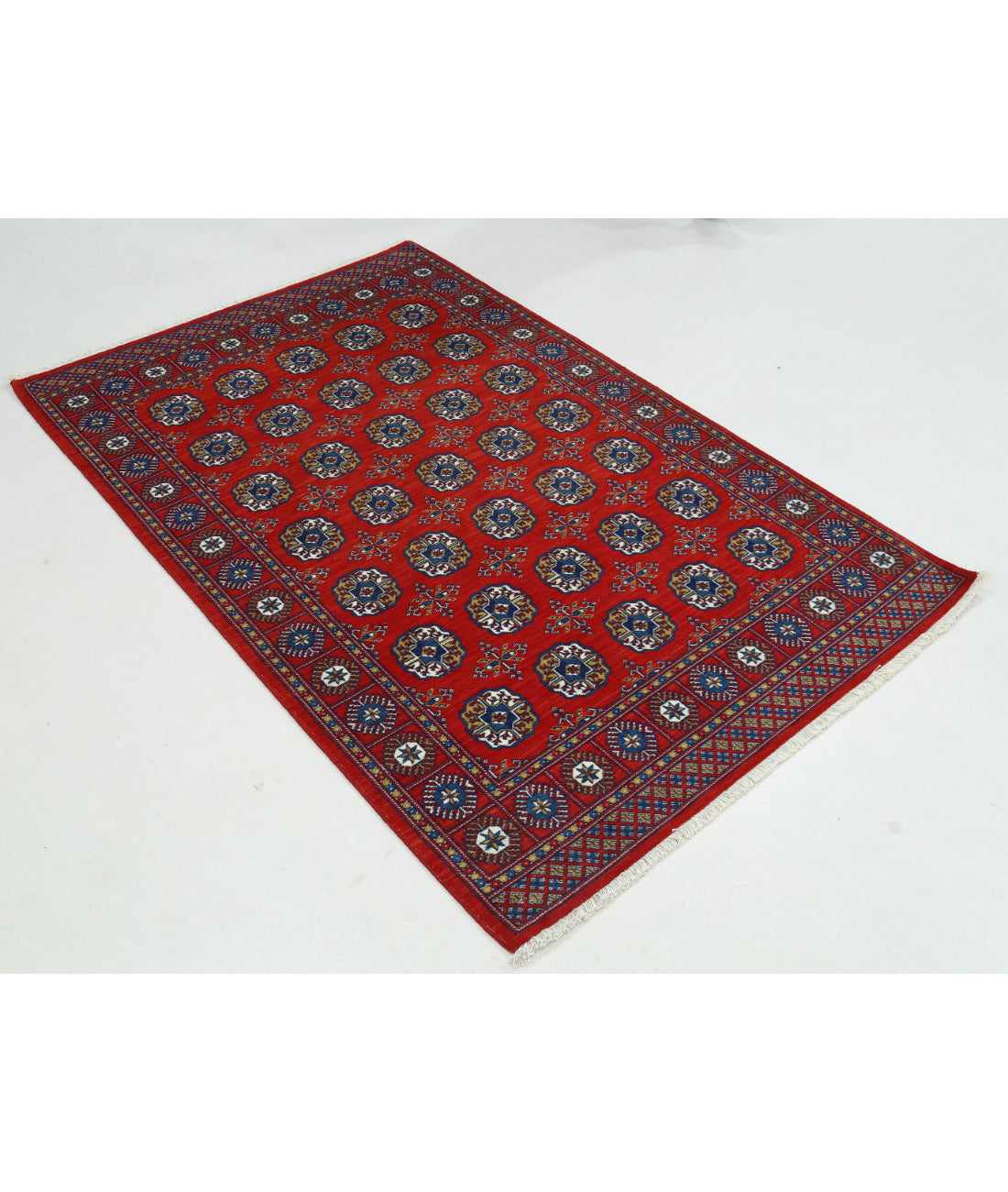 Ajrak Wool & Bamboo Silk Rug - 3'11'' x 6'0'' 3'11'' x 6'0'' (118 X 180) / Red / Blue