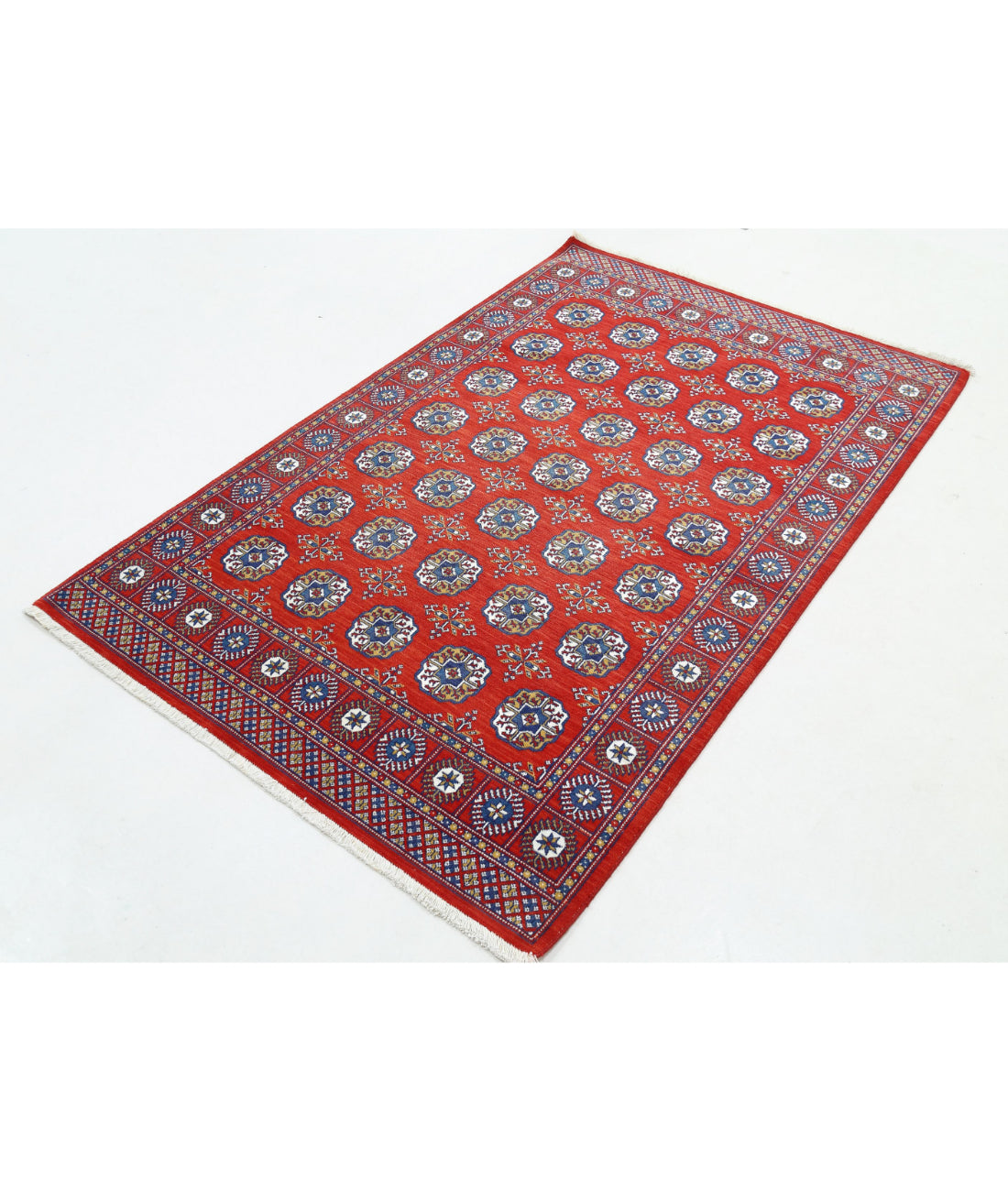 Ajrak Wool & Bamboo Silk Rug - 3'11'' x 6'0'' 3'11'' x 6'0'' (118 X 180) / Red / Blue