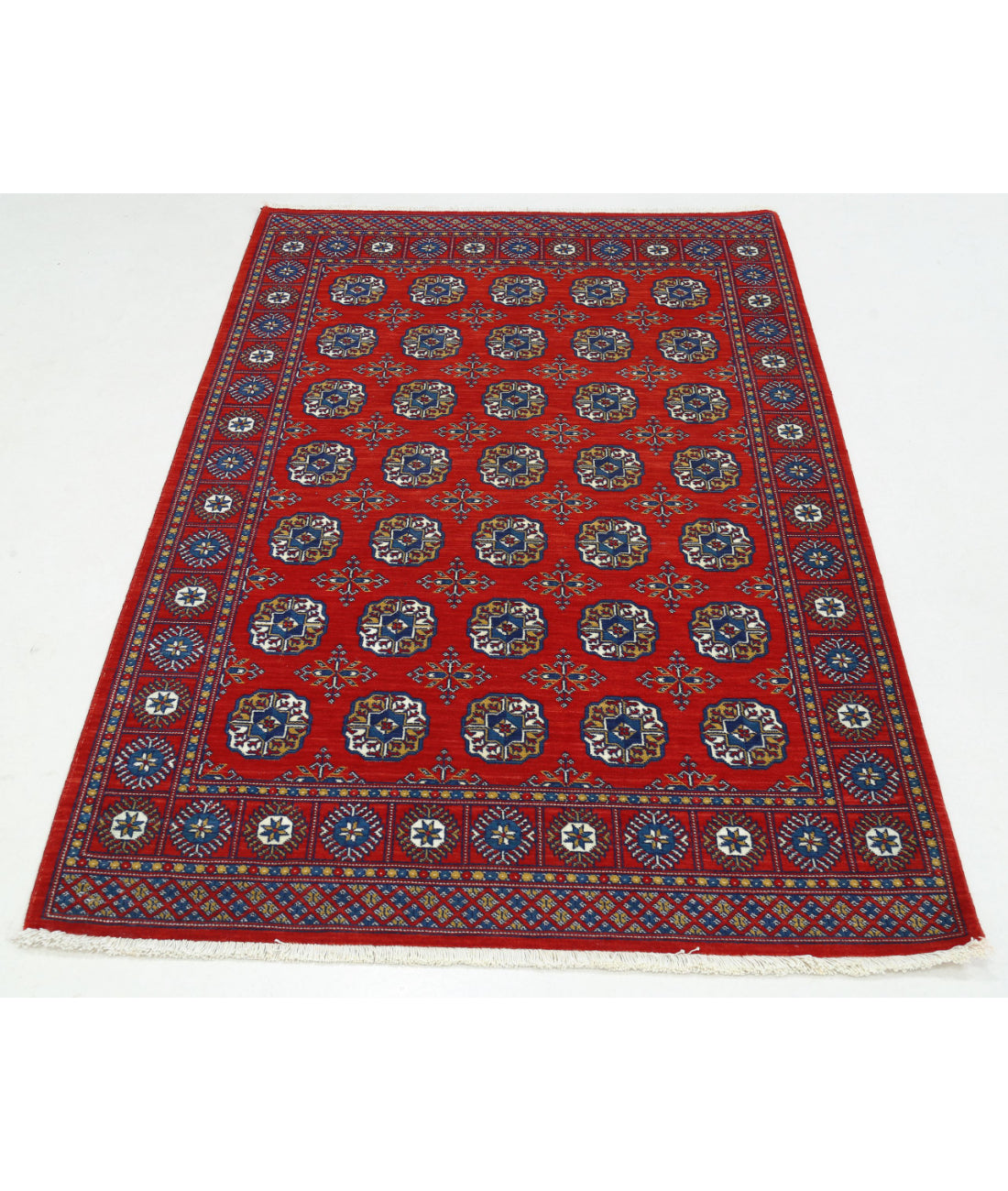 Ajrak Wool & Bamboo Silk Rug - 3'11'' x 6'0'' 3'11'' x 6'0'' (118 X 180) / Red / Blue