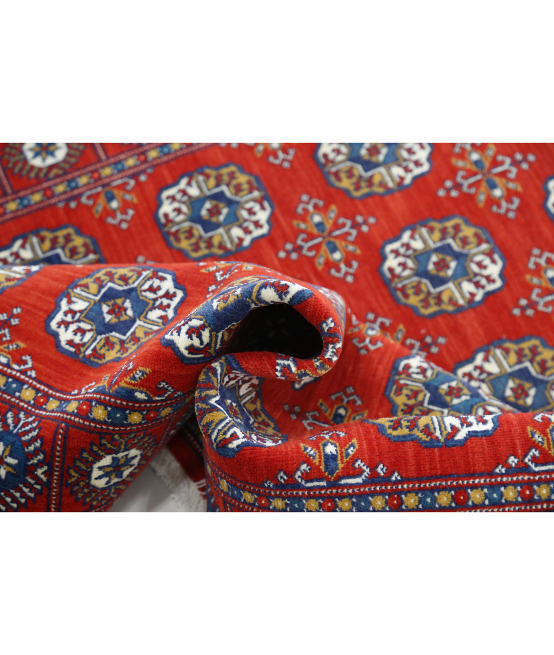 Ajrak Wool & Bamboo Silk Rug - 3'11'' x 6'0'' 3'11'' x 6'0'' (118 X 180) / Red / Blue