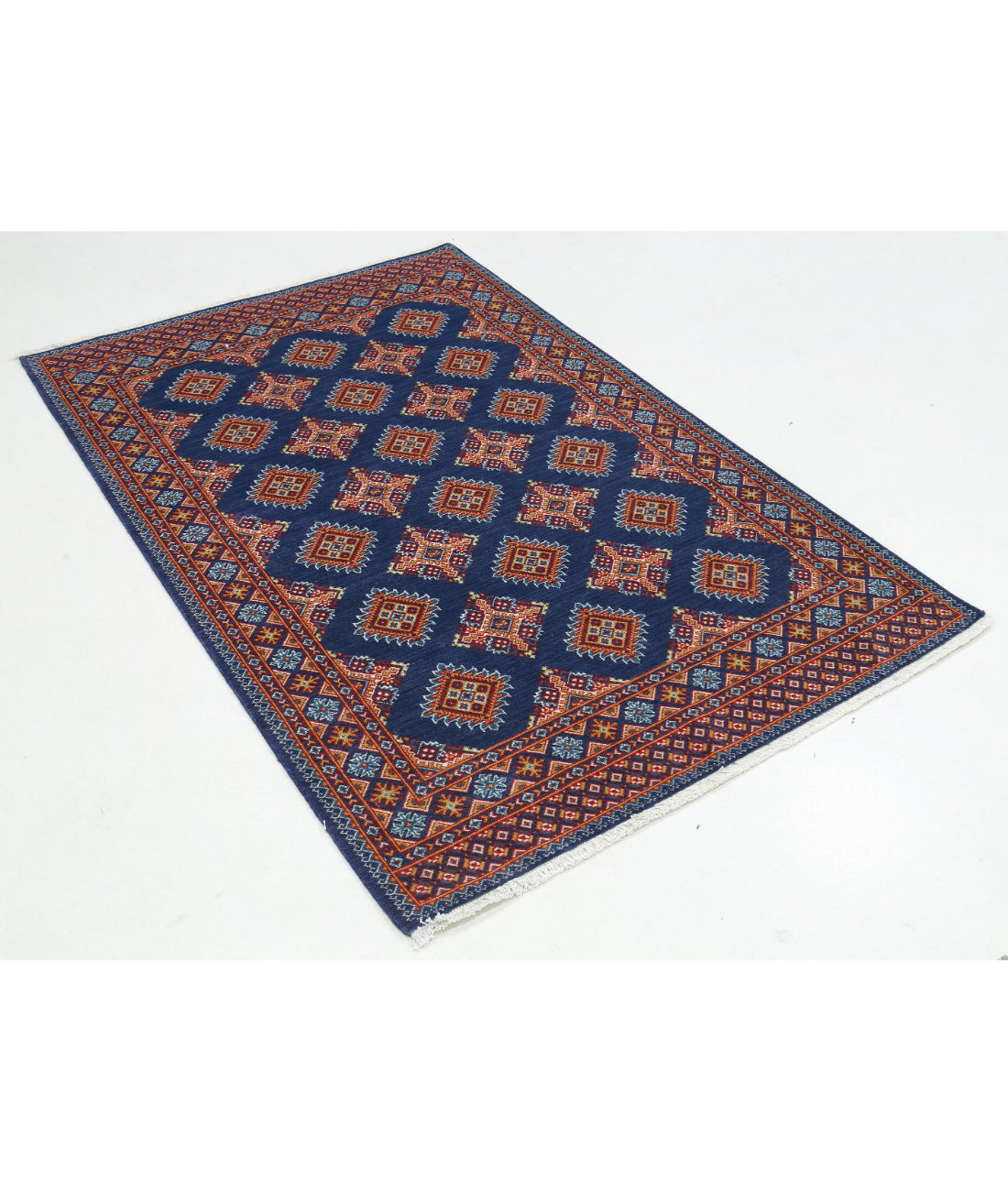 Ajrak Wool & Bamboo Silk Rug - 3'11'' x 6'0'' 3'11'' x 6'0'' (118 X 180) / Blue / Blue