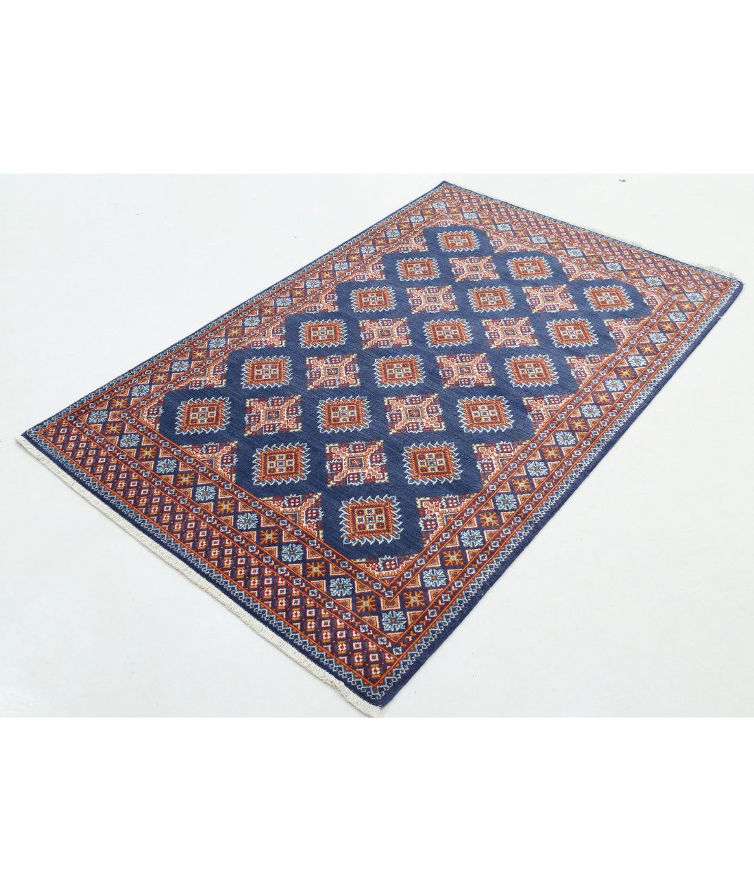 Ajrak Wool & Bamboo Silk Rug - 3'11'' x 6'0'' 3'11'' x 6'0'' (118 X 180) / Blue / Blue