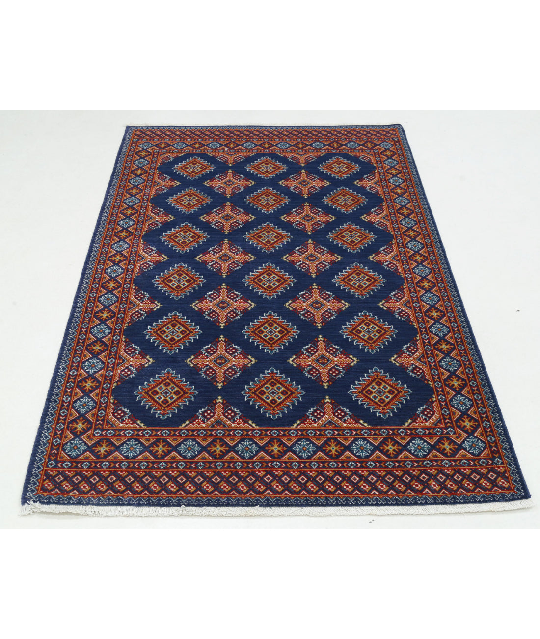 Ajrak Wool & Bamboo Silk Rug - 3'11'' x 6'0'' 3'11'' x 6'0'' (118 X 180) / Blue / Blue