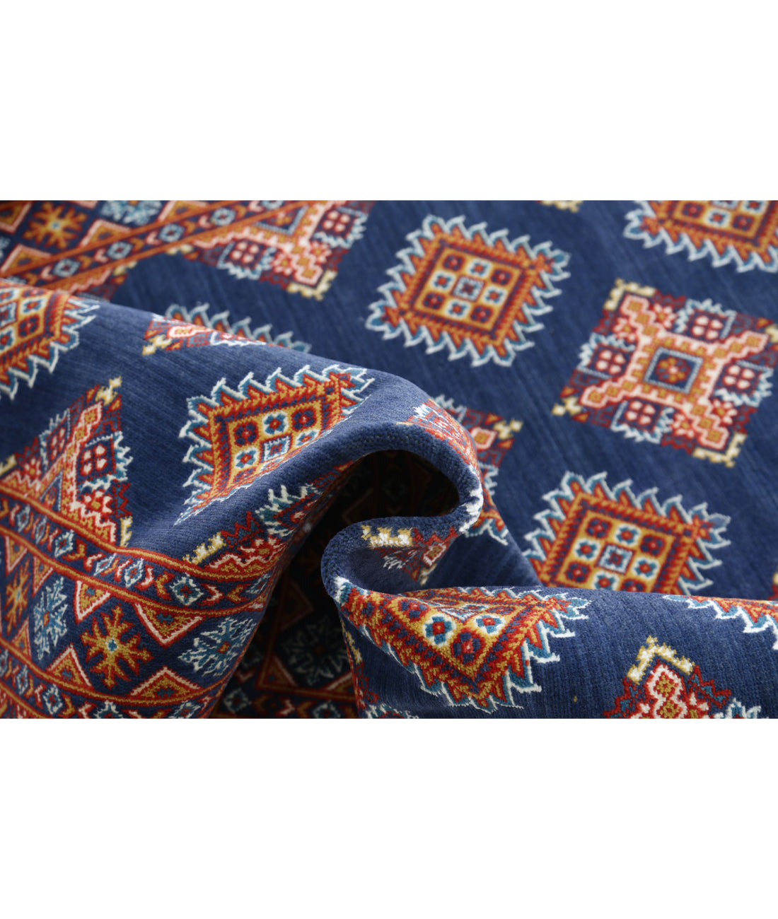 Ajrak Wool & Bamboo Silk Rug - 3'11'' x 6'0'' 3'11'' x 6'0'' (118 X 180) / Blue / Blue