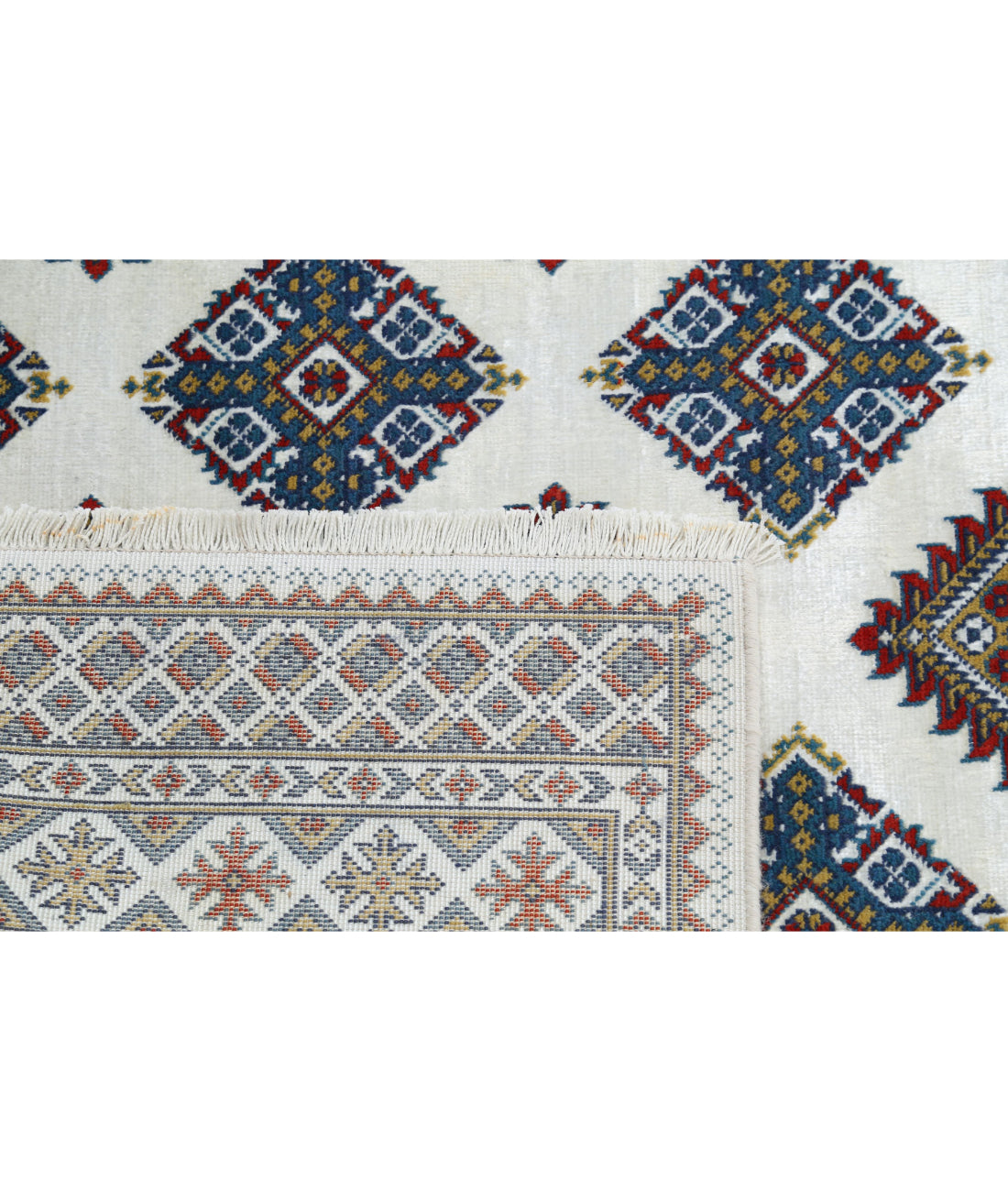 Ajrak Bamboo Silk & Wool Rug - 3'11'' x 6'0'' 3'11'' x 6'0'' (118 X 180) / Ivory / Blue