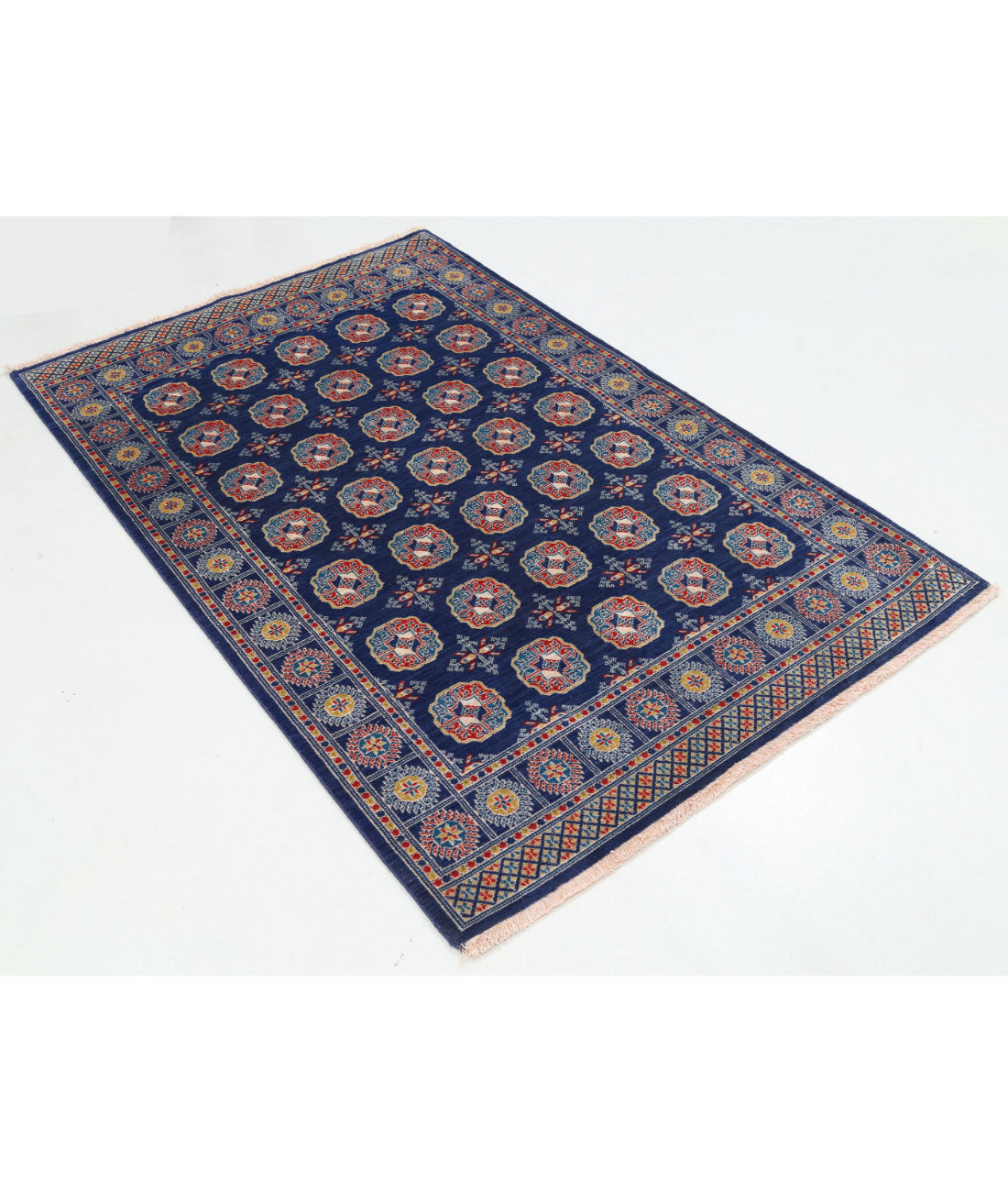 Ajrak Wool & Bamboo Silk Rug - 4'0'' x 6'0'' 4'0'' x 6'0'' (120 X 180) / Blue / Blue