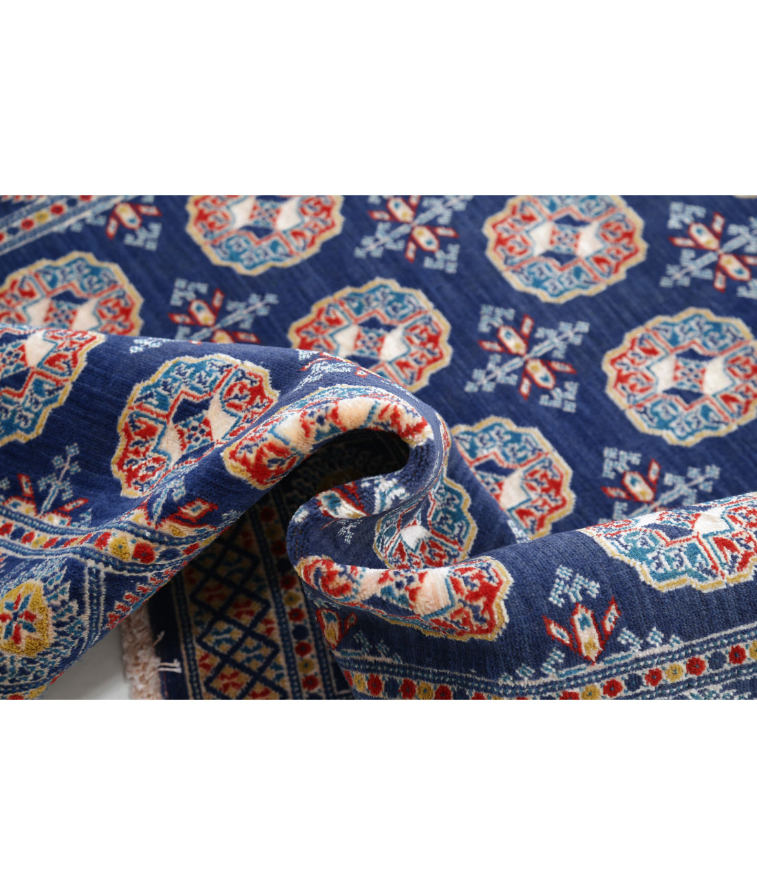 Ajrak Wool & Bamboo Silk Rug - 4'0'' x 6'0'' 4'0'' x 6'0'' (120 X 180) / Blue / Blue