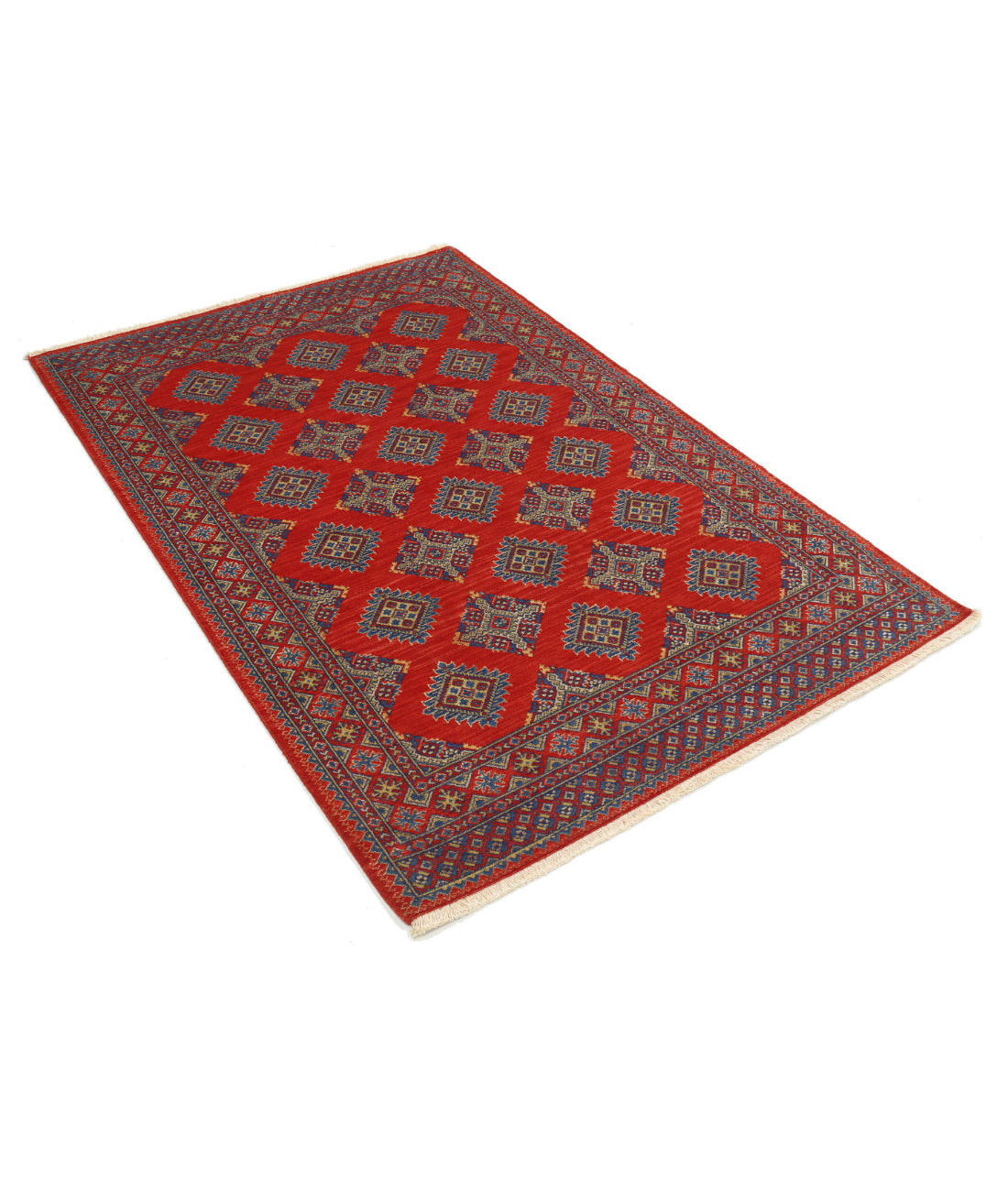 Ajrak Wool & Bamboo Silk Rug - 3'10'' x 6'0'' 3'10'' x 6'0'' (115 X 180) / Red / Blue