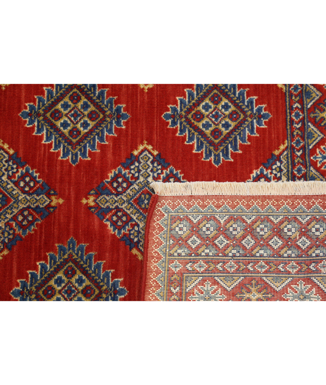 Ajrak Wool & Bamboo Silk Rug - 3'10'' x 6'0'' 3'10'' x 6'0'' (115 X 180) / Red / Blue