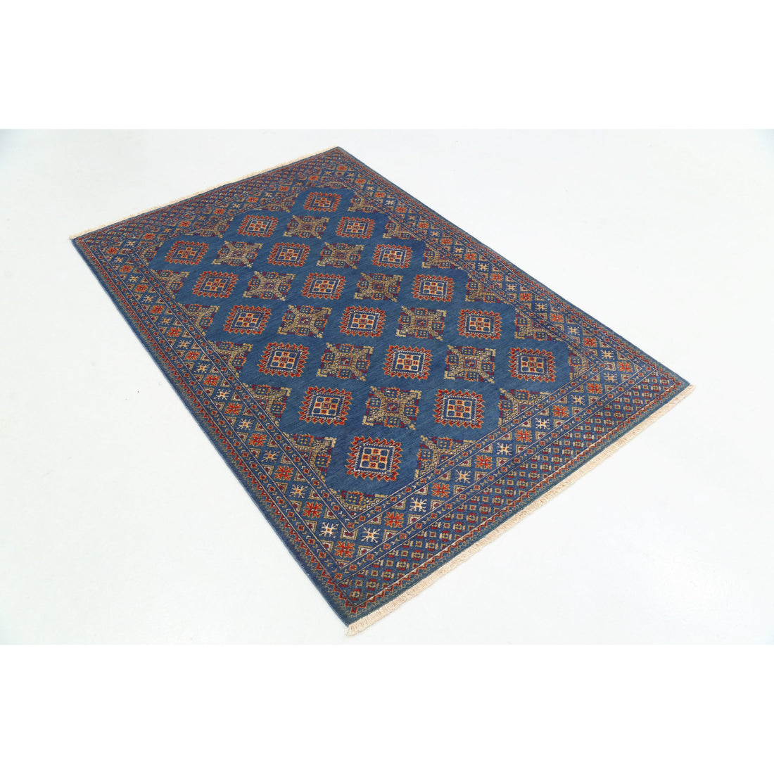 Alfombra Ajrak de lana y seda de bambú - 4'0'' x 6'0''