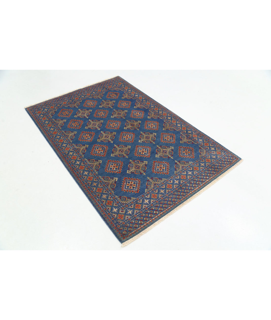 Alfombra Ajrak de lana y seda de bambú - 4'0'' x 6'0''