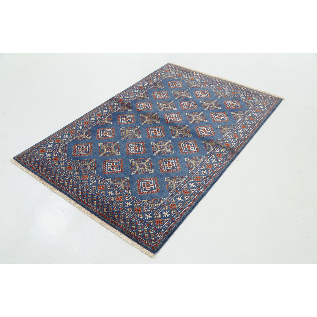 Alfombra Ajrak de lana y seda de bambú - 4'0'' x 6'0''