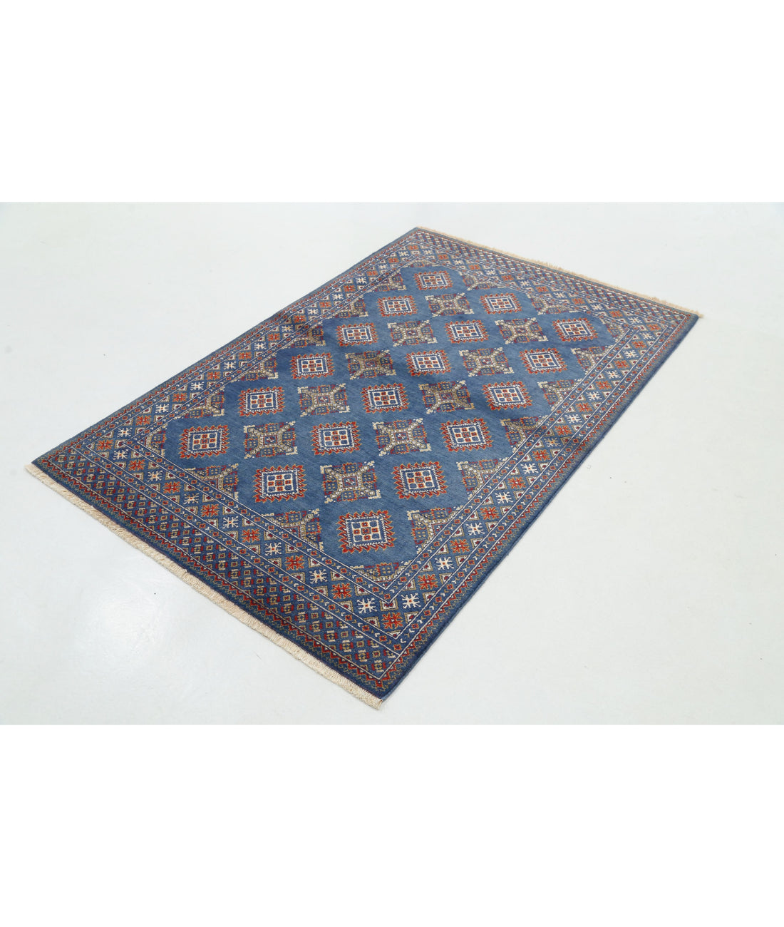 Alfombra Ajrak de lana y seda de bambú - 4'0'' x 6'0''